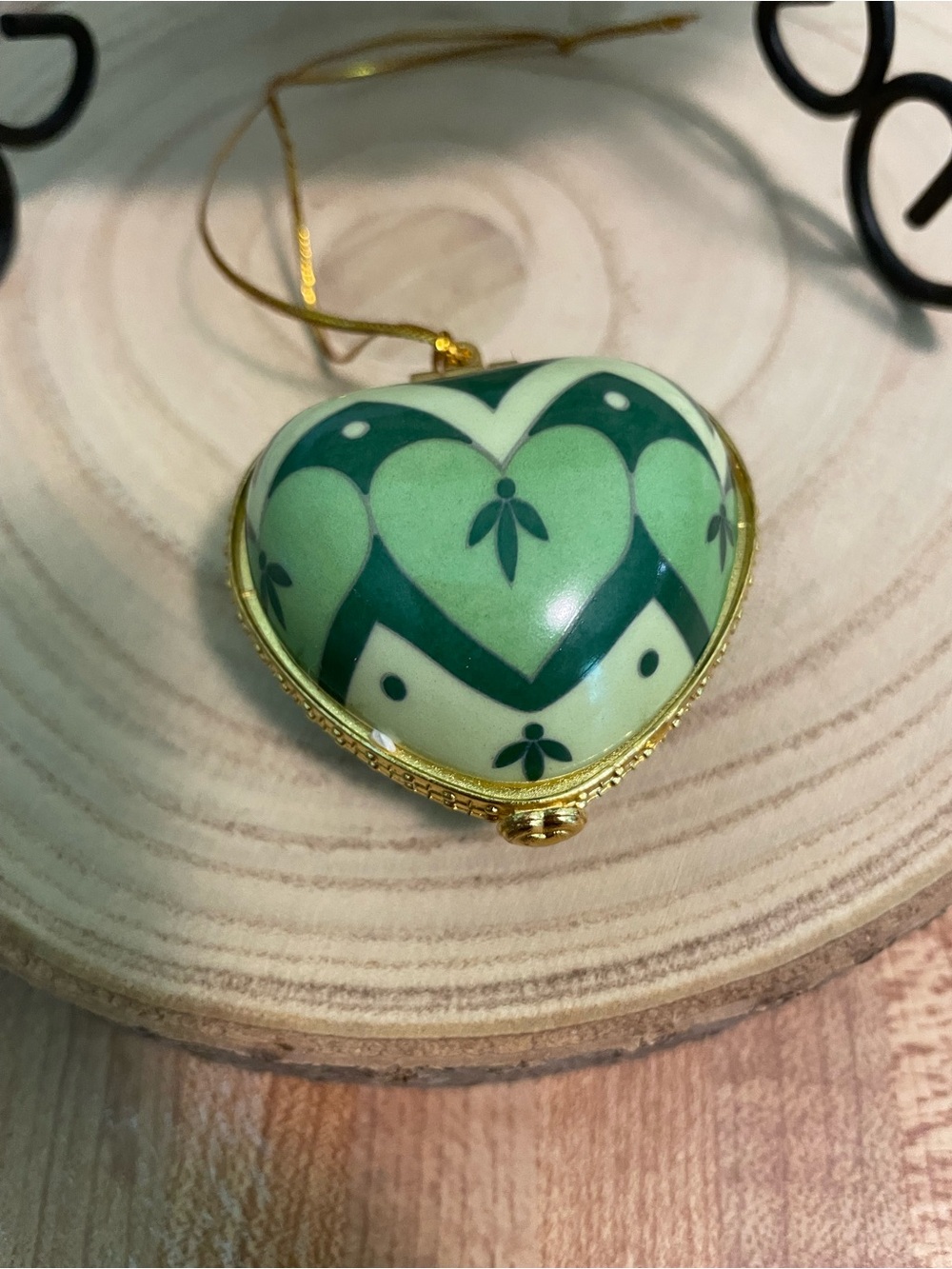Heart-Shaped Green Enamel Brooch with Gold-Tone Trim